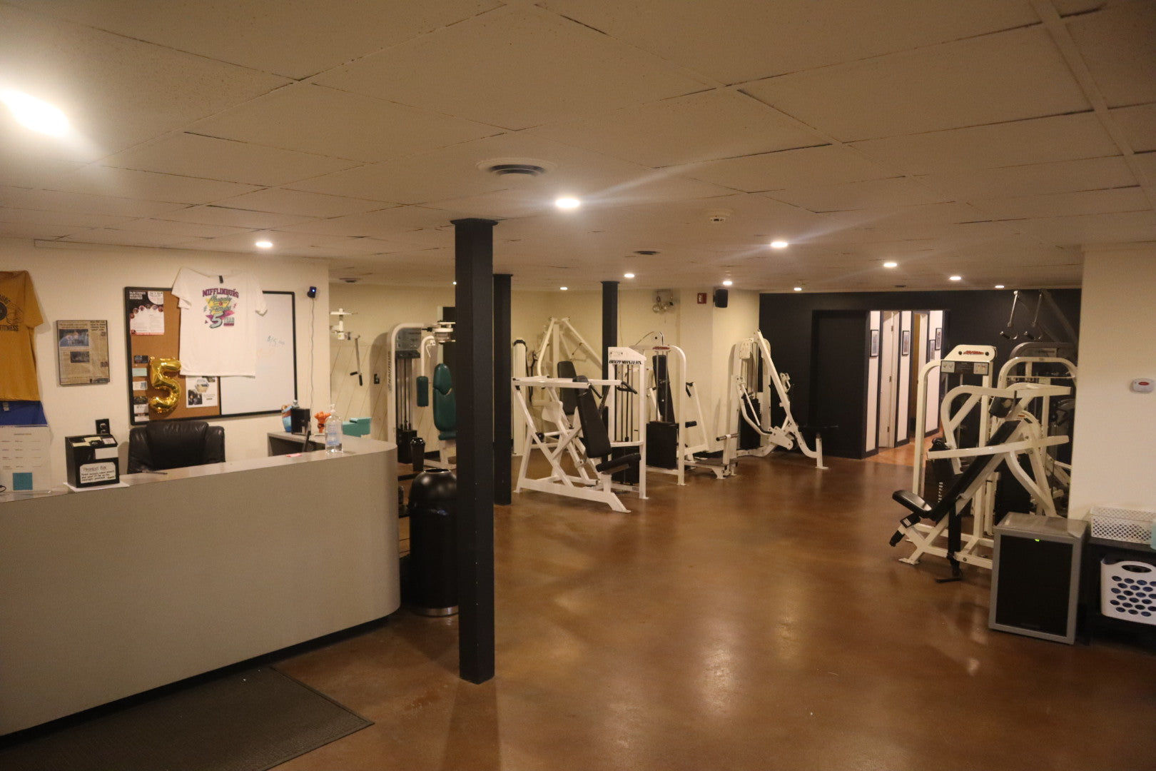 The staffed front desk and entrance at Mifflinburg Muscle & Fitness